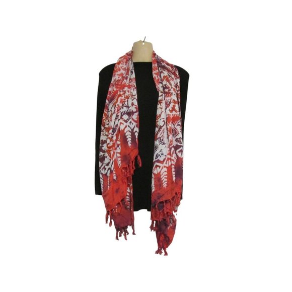 Bali Long Scarf with Autumn Colors and Leaf Designs - Picture 8 of 12